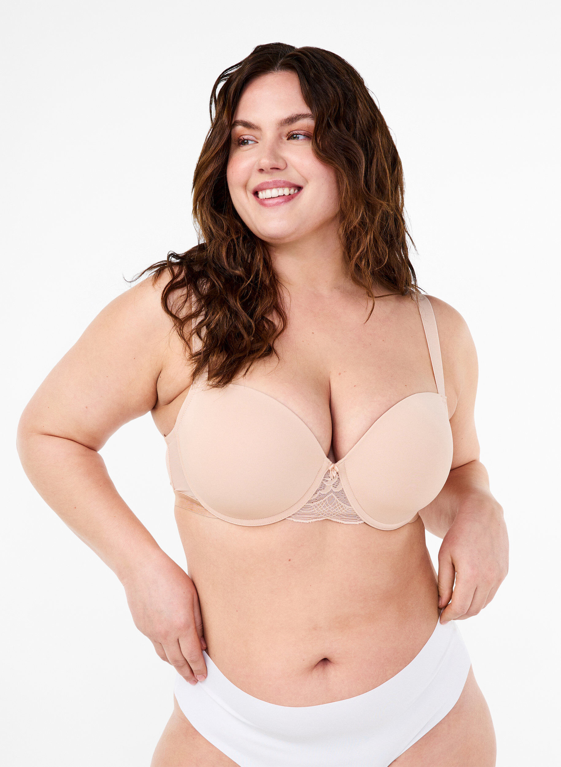 Zizzifashion Moulded bra with mesh, Beige, Model image number 4