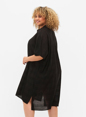 Long shirt in viscose with texture, Black, Model image number 1