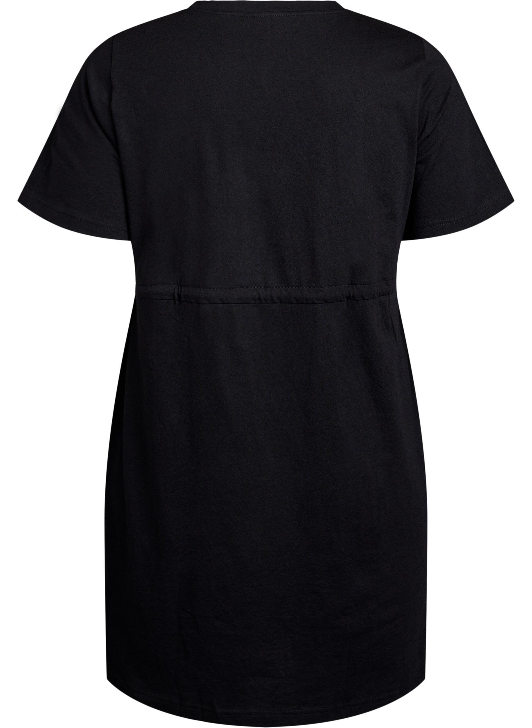 Zizzifashion FLASH - Short T-shirt dress with tie belt, Black, Packshot image number 1