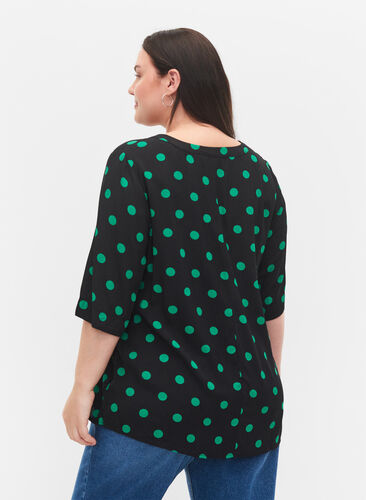 Polka dot viscose blouse, Black jol Green dot, Model image number 1