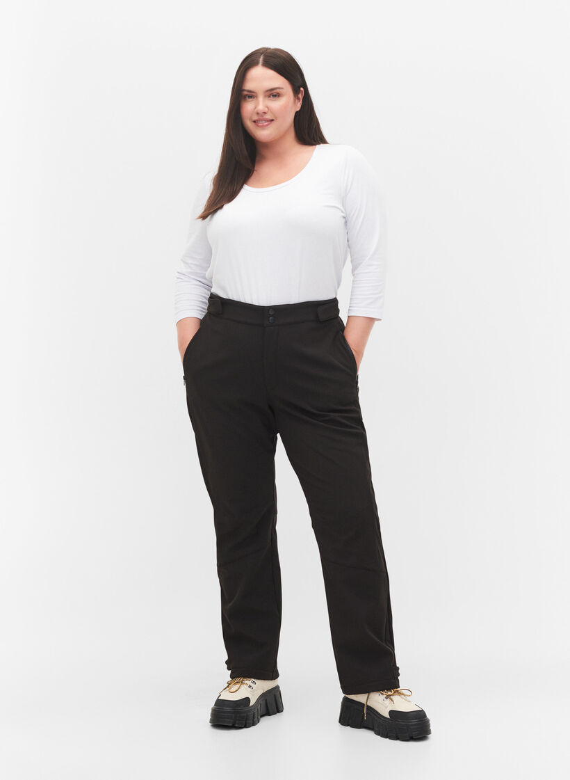 Softshell trousers with adjustable velcro, Black, Model image number 1