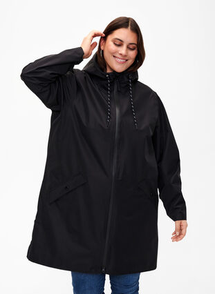 Raincoat with pockets and hood, Black, Model image number 0