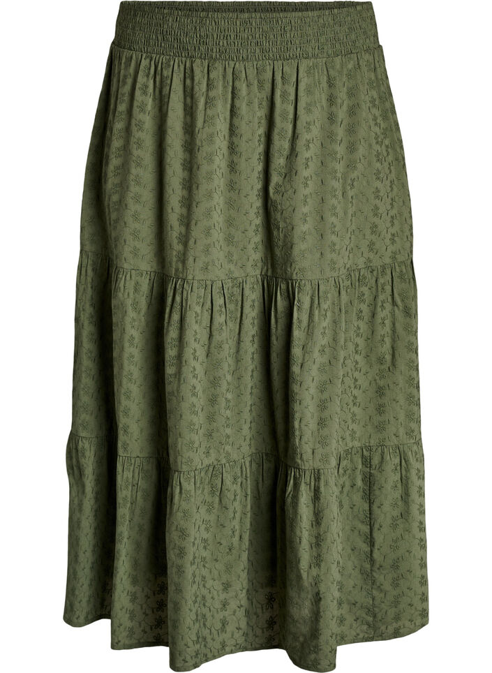 Ankle-length cotton skirt with a smocked waist, Green, Packshot image number 0