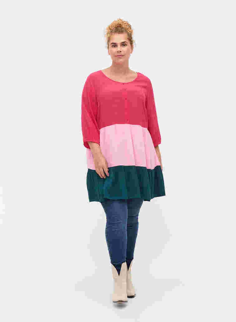 Viscose tunic with colour-block, Rose Green Block, Model image number 2