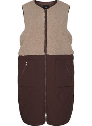 Long quilted vest with teddy and pockets, Fungi Comb, Packshot image number 0