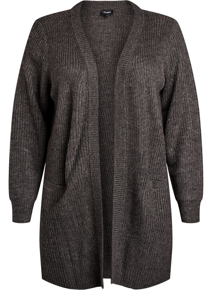 FLASH - Long rib knit cardigan with pockets, Dark Grey, Packshot image number 0