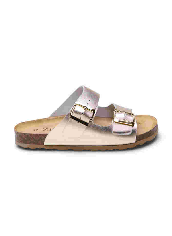 Wide-fit leather sandals, Gold, Packshot