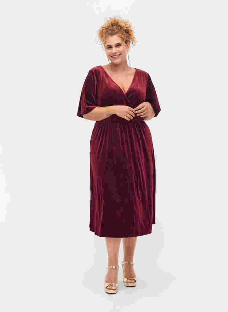 Velour dress with v-neckline and glitter, Winetasting, Model image number 0