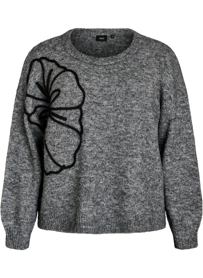 Jumper with flower appliqu&eacute;, Grey, Packshot image number 0