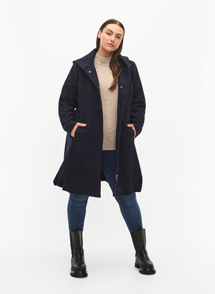 A-line coat with hood, Night Sky Mel., Model image number 2