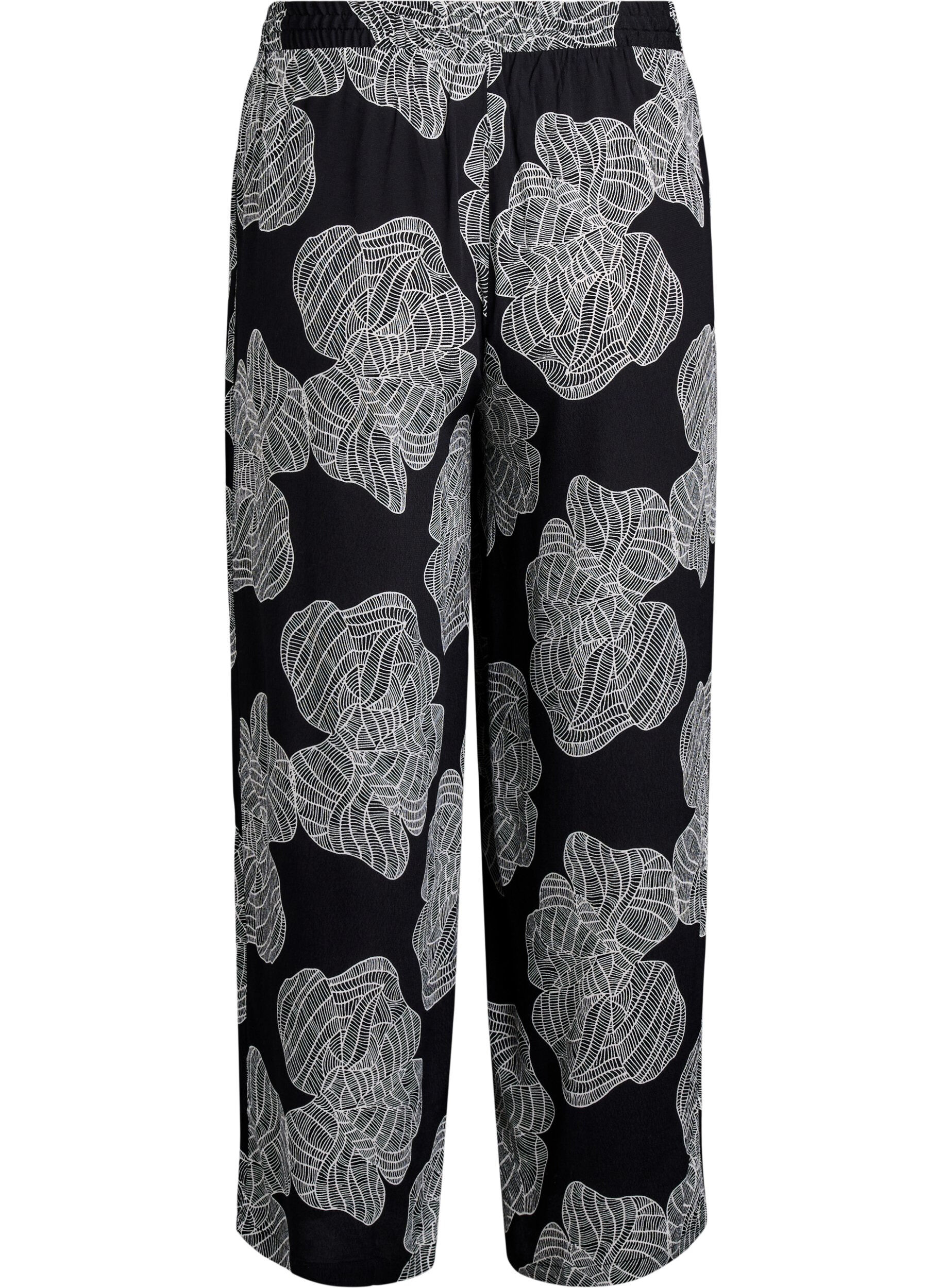 Zizzifashion Loose viscose pants with print, Black, Packshot image number 1