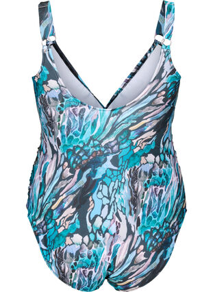 Swimsuit with print and wrap effect, Blue Shell AOP, Packshot image number 1