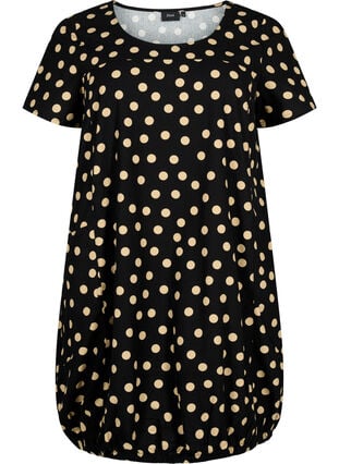 Short-sleeved, printed cotton dress, Black W. dot, Packshot image number 0