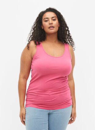 Solid color basic top in cotton, Hot Pink, Model image number 0