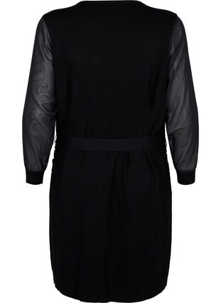 Knitted dress with sheer sleeves, Black, Packshot image number 1