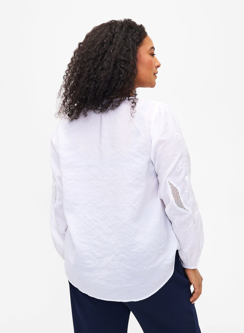 Blouse with TENCEL&trade; Modal with embroidery details, Bright White, Model image number 1