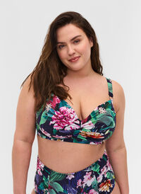 Floral bikini top with underwire, Flower Print, Model