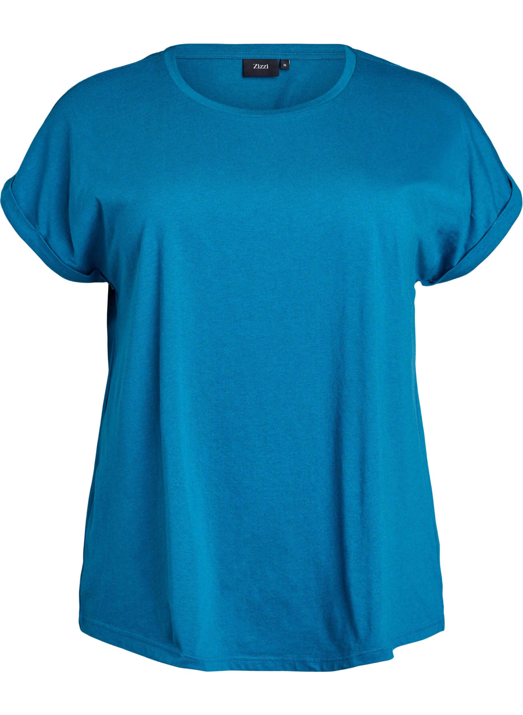 ZizzifashionShort sleeved cotton blend t-shirt, Petrol, Packshot image number 0