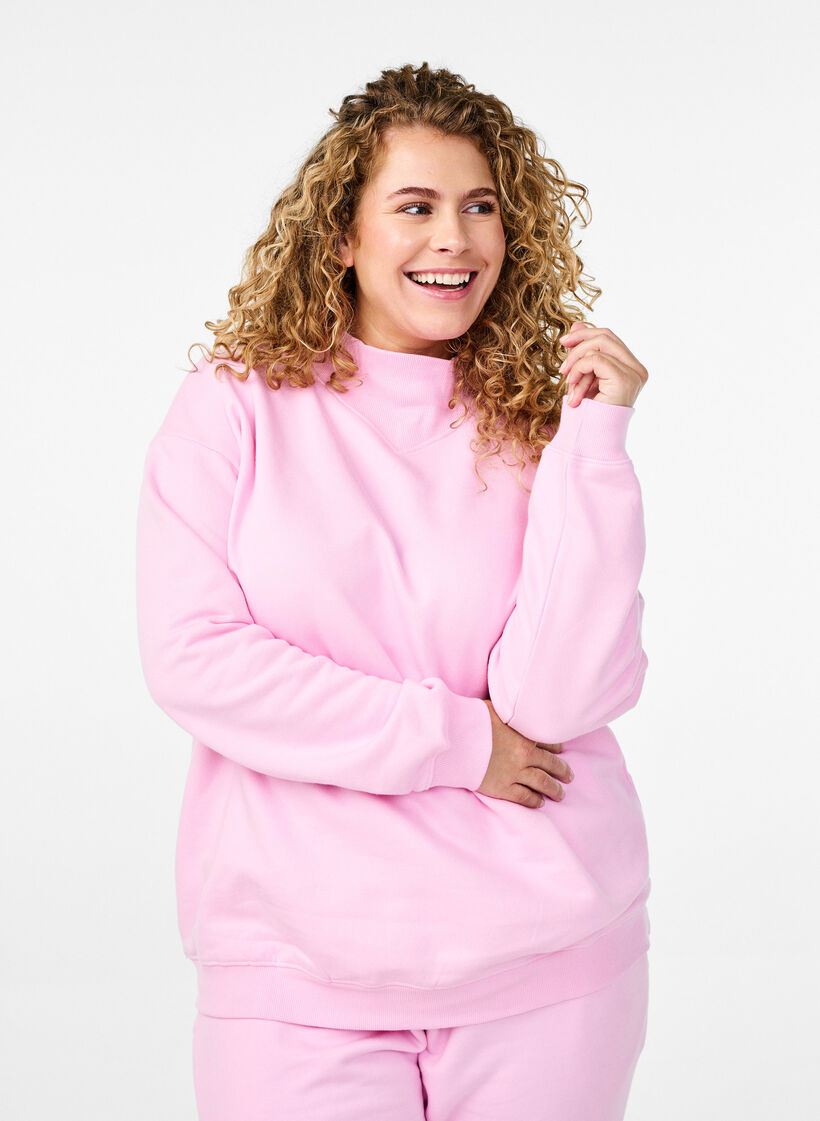 Sweatshirt with high neck and long sleeves, Pink, Model image number 0