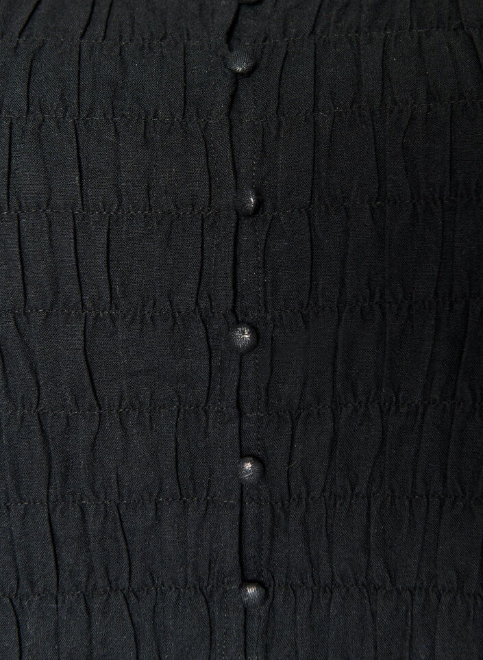 Sleeveless cotton and linen top with smock, Black, Packshot image number 2