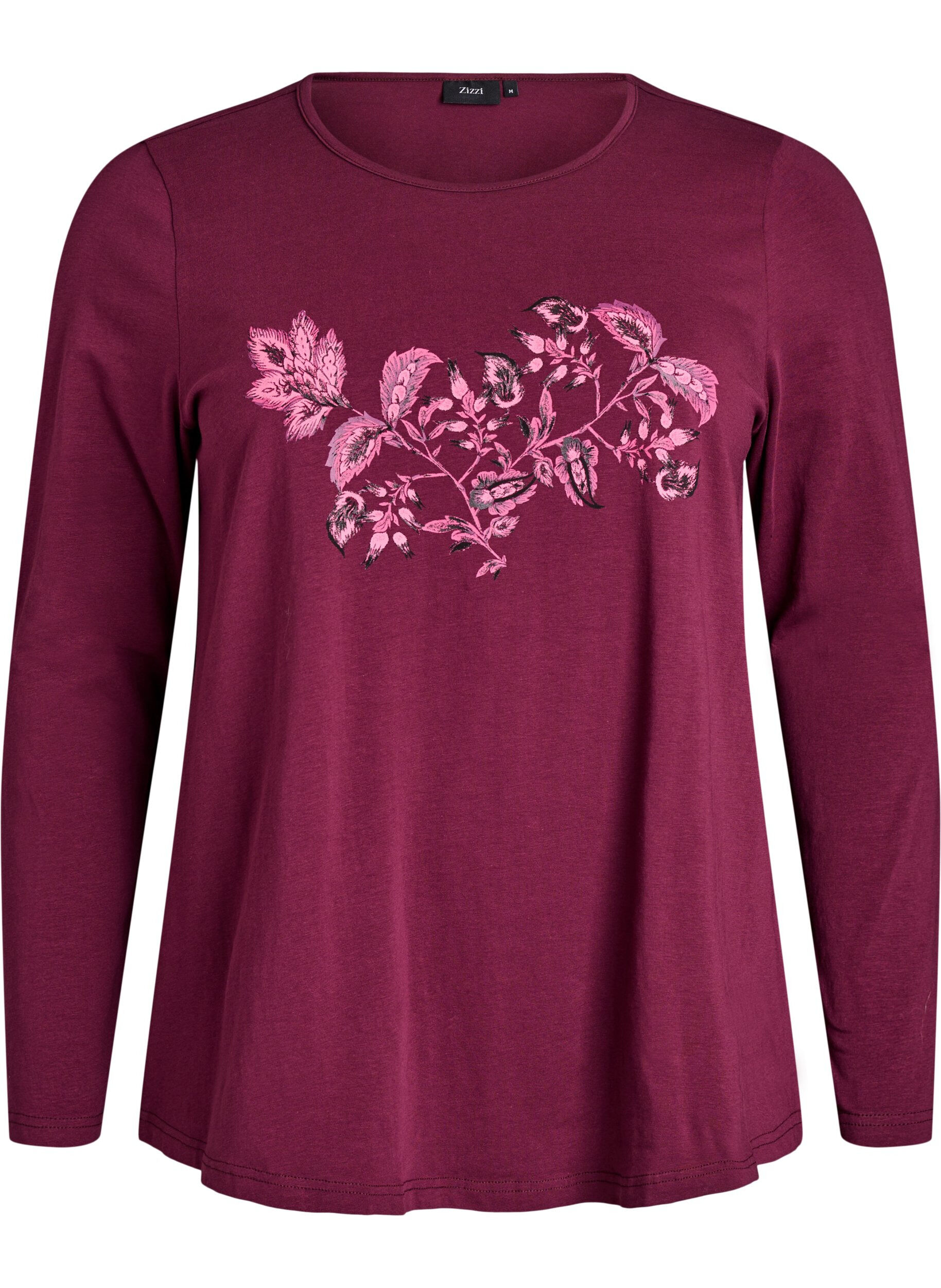 Zizzifashion Night top in cotton with front print, Dark Bordeaux, Packshot image number 0