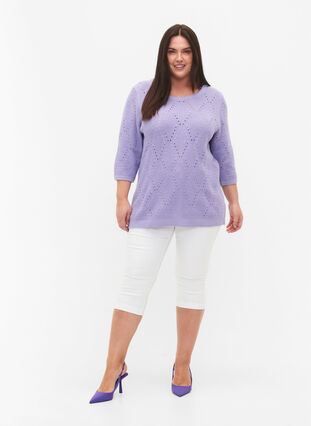 	 Knitted jumper with 3/4 sleeves and lace pattern, Lavender, Model image number 3
