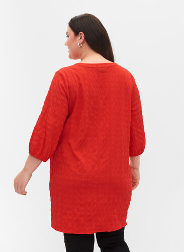 Textured tunic with 3/4 sleeves, Fiery Red, Model image number 1