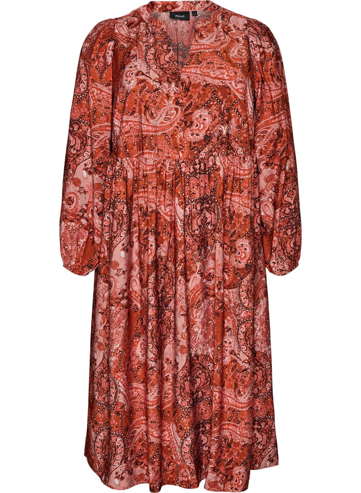 Viscose midi dress with paisley print, Orange, Packshot image number 0