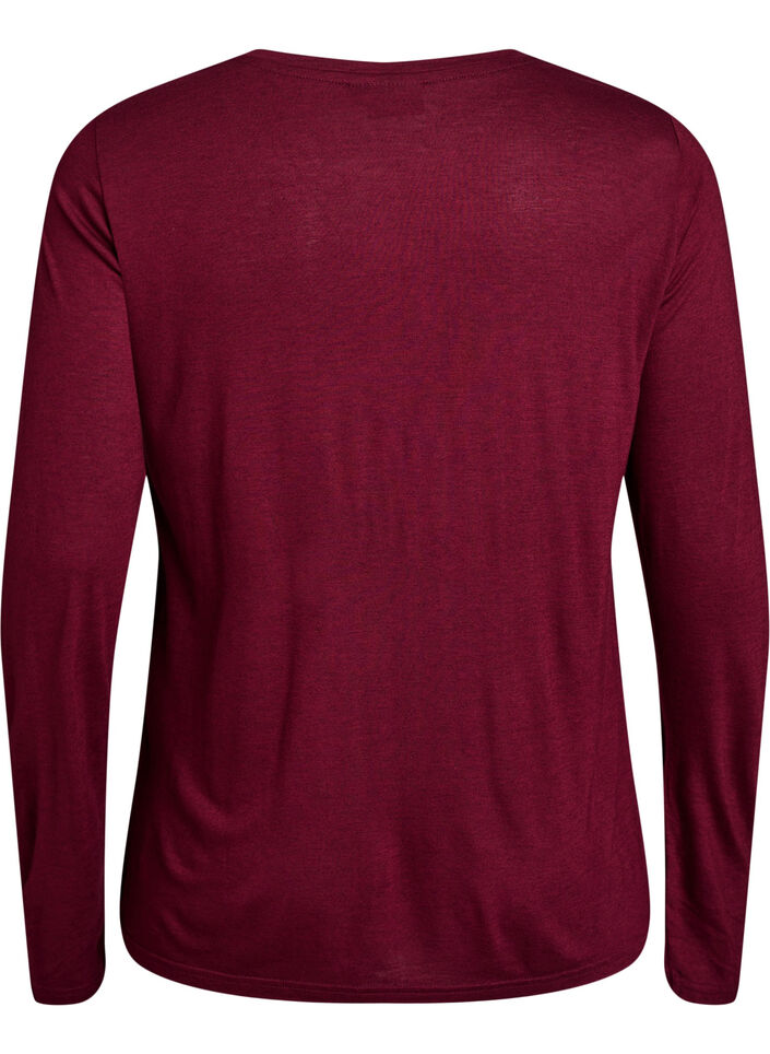 Long-sleeved blouse in wool and viscose, Dark Bordeaux, Packshot image number 1