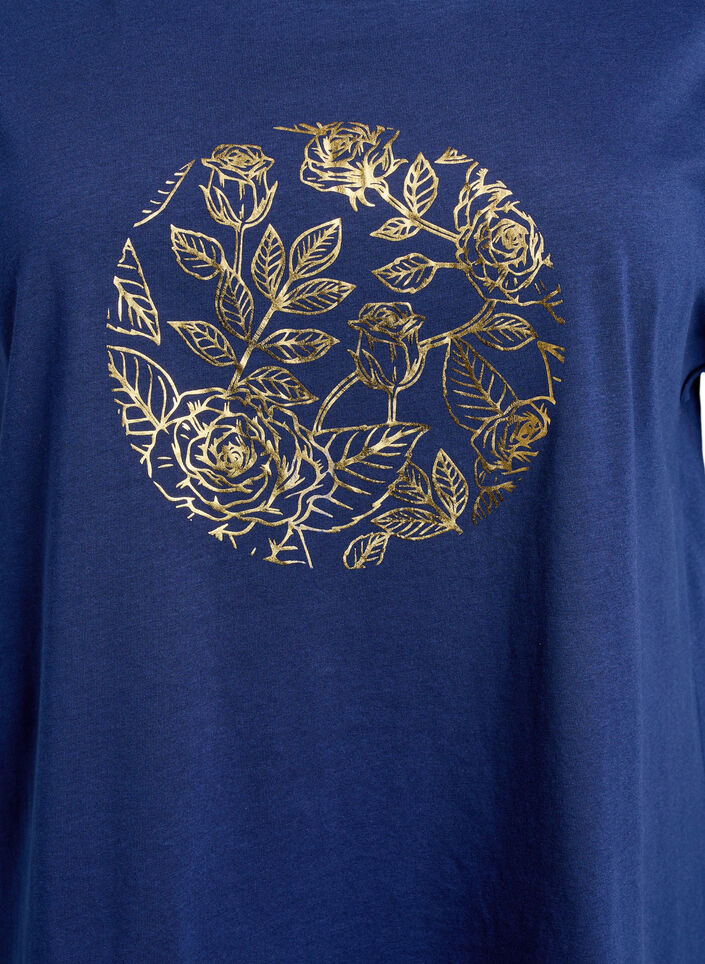 T-shirt with gold floral print, Naval A. Gold Rose, Packshot image number 2