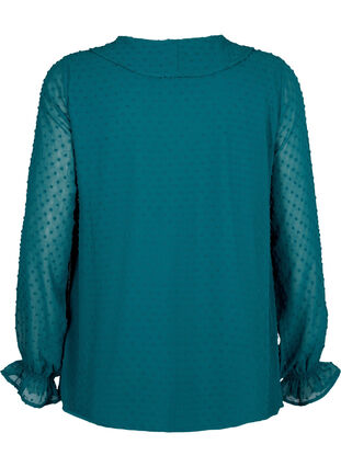 Blouse with ruffles and dotted texture, Shaded Spruce, Packshot image number 1