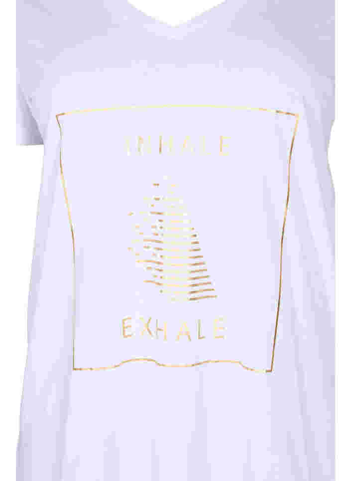 Cotton exercise t-shirt with print, White w. inhale logo, Packshot image number 2