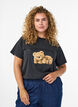 T-shirt with teddy bear print and washed look, Grey, Model image number 0