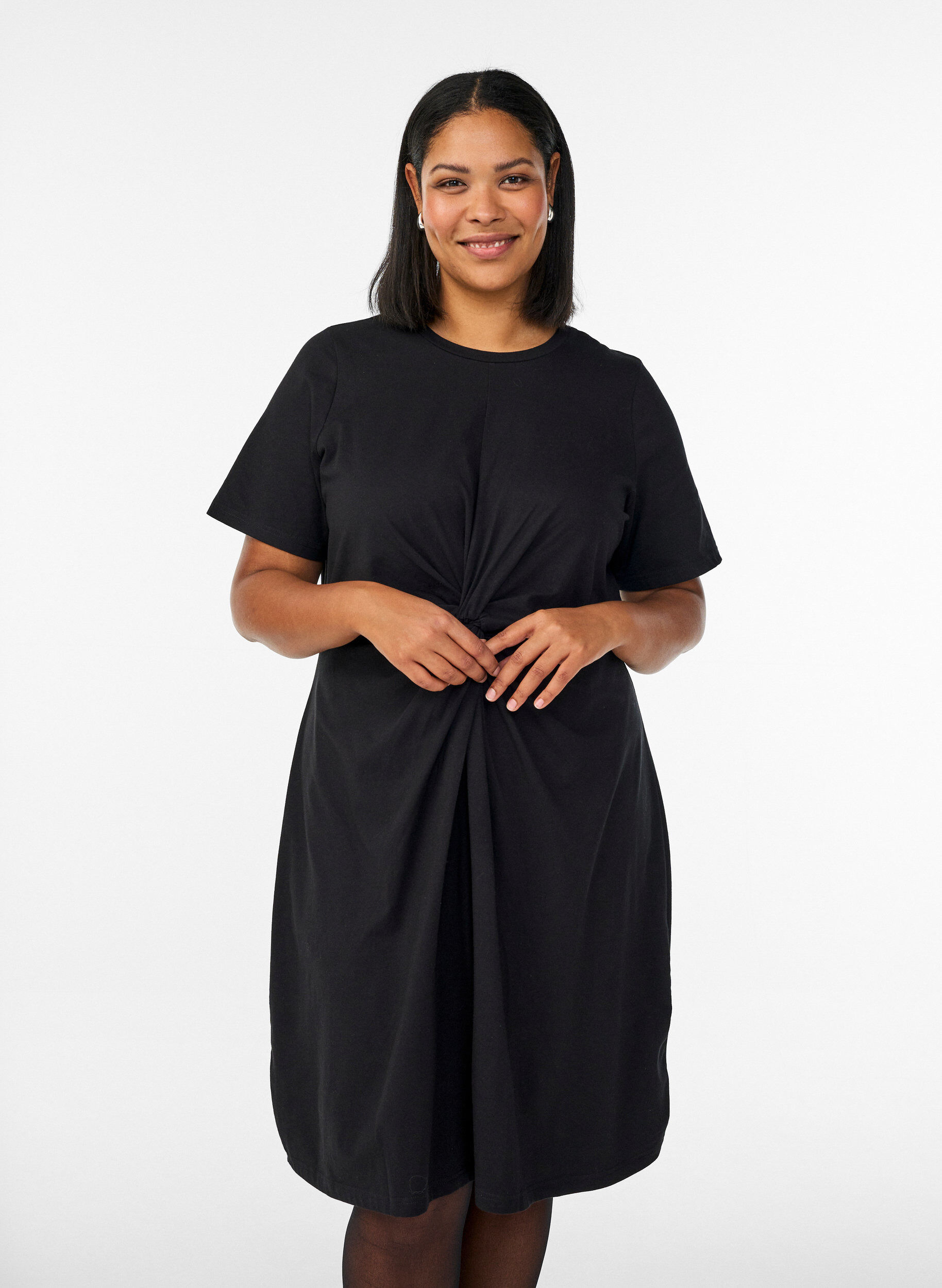 Cotton dress with twist detail, Black, Model