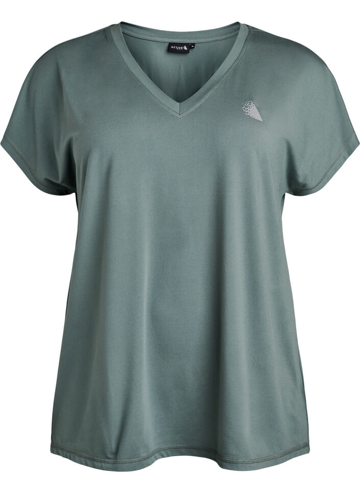 Loose training t-shirt with v-neck, Green, Packshot image number 0