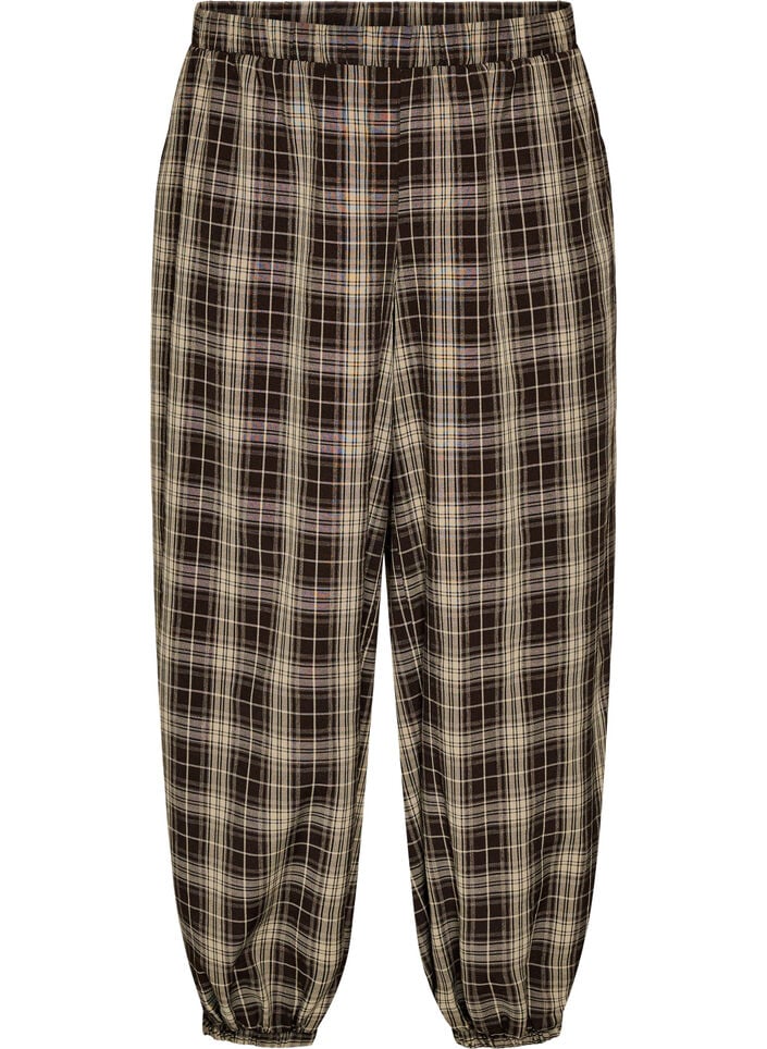 Checked balloon trousers with a high waist, Green, Packshot image number 0