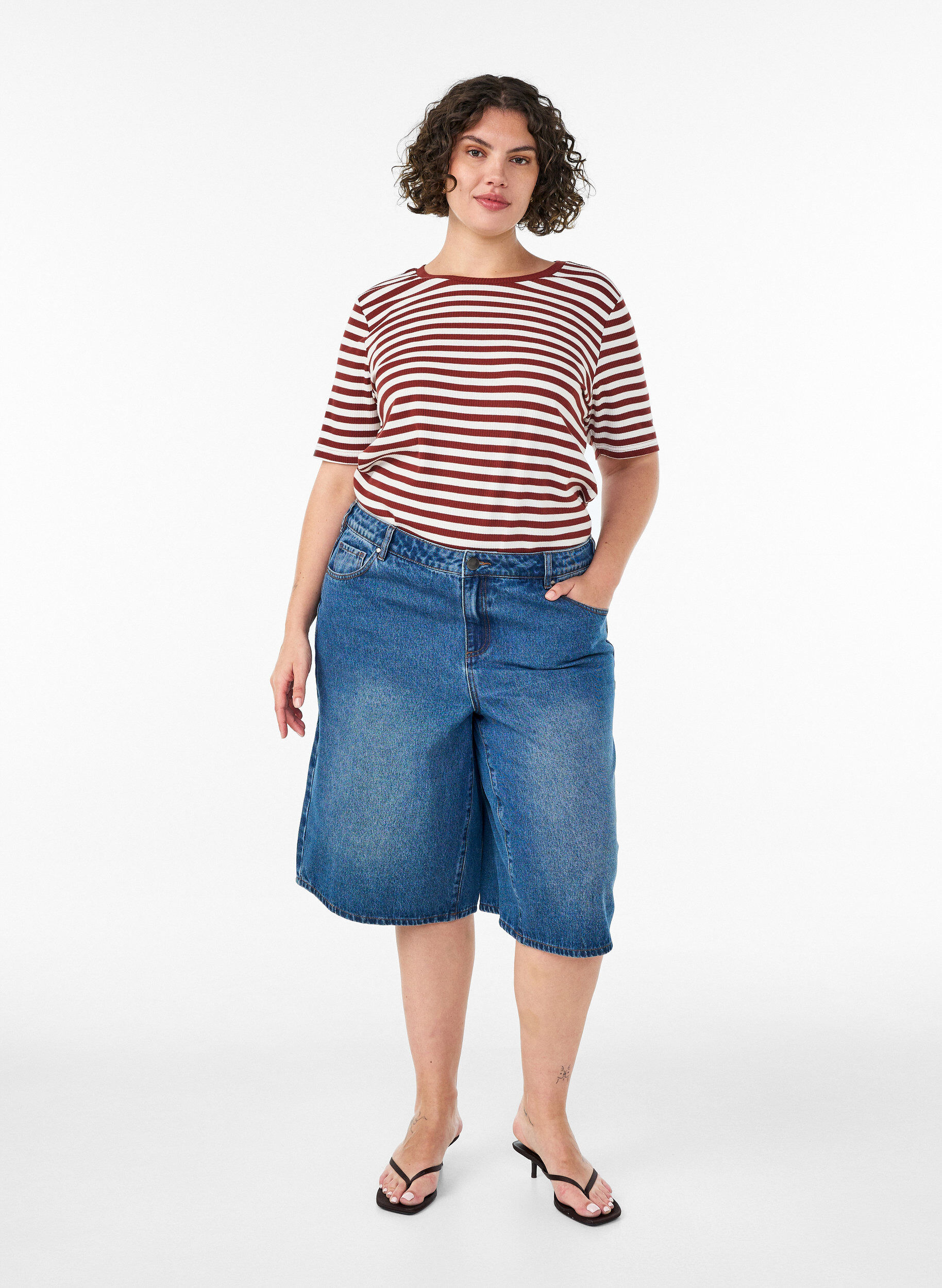ZizzifashionStriped T-shirt with ribbed texture, Red, Model image number 1