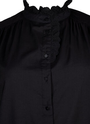 Viscose shirt dress with ruffles, Black, Packshot image number 2