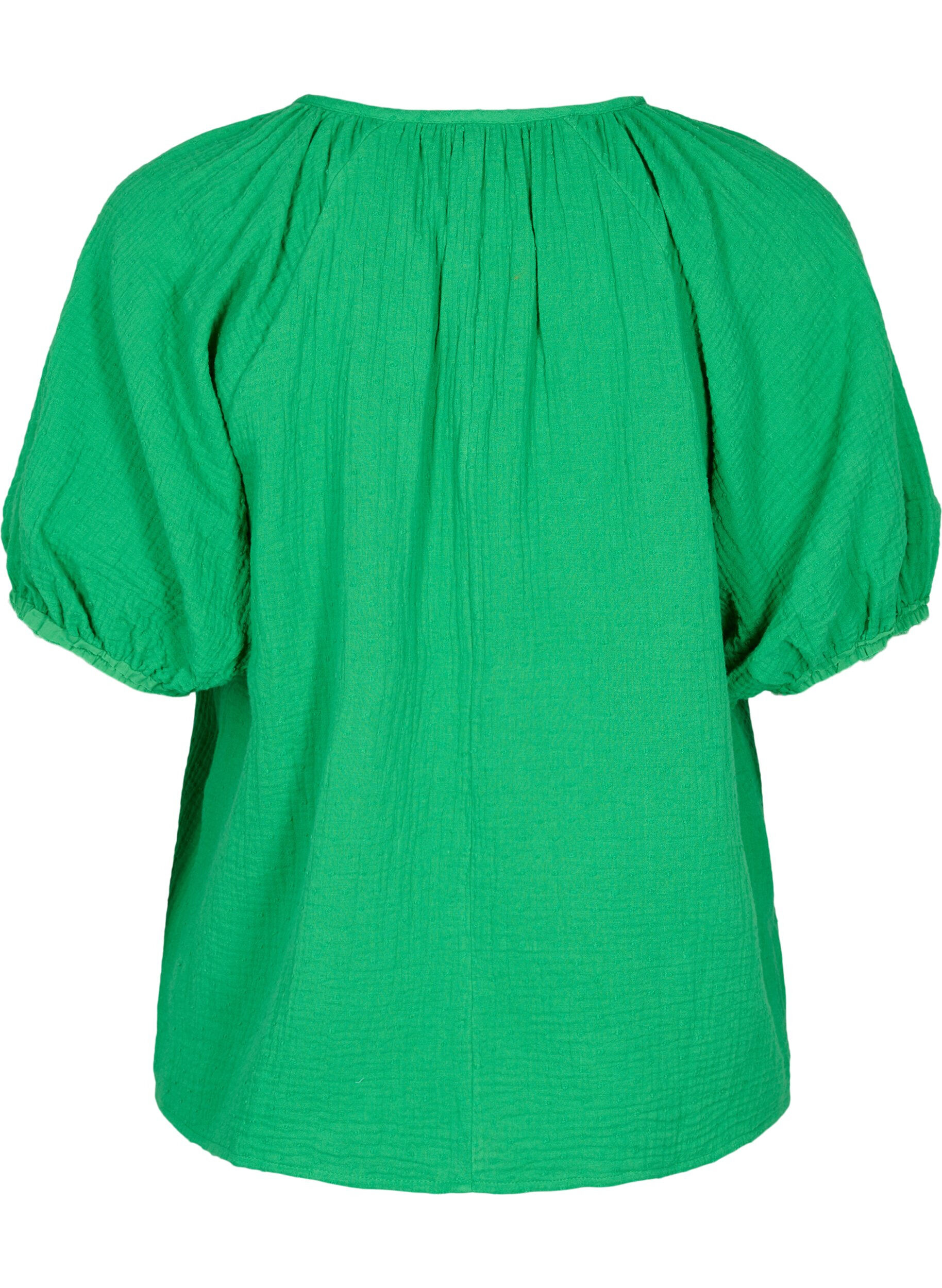 Zizzifashion Cotton blouse with 1/2 sleeves, Bright Green, Packshot image number 1