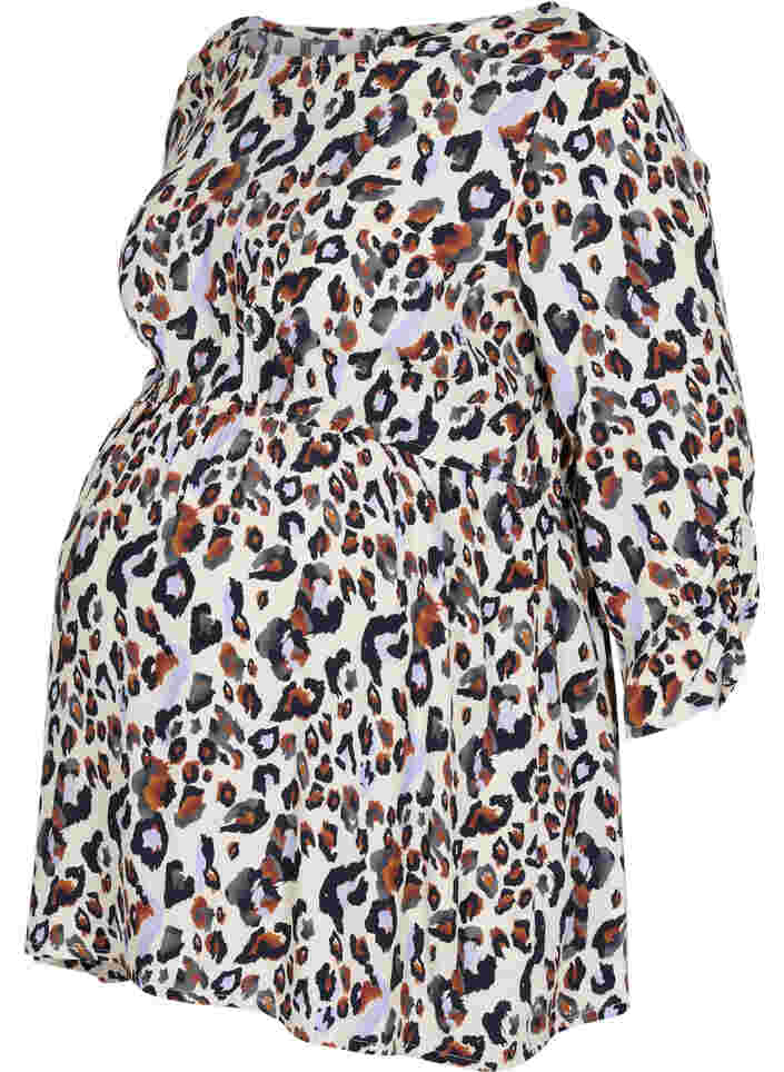 Maternity blouse in viscose and print, White Leo Print , Packshot image number 0