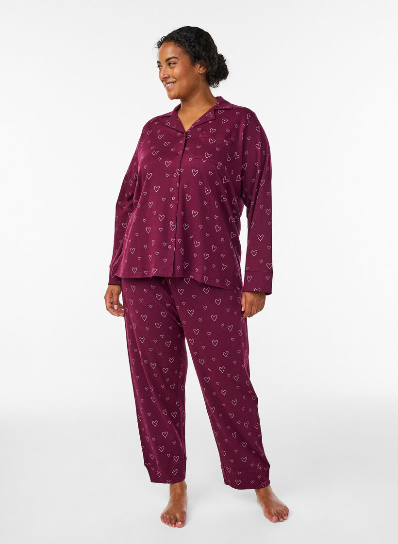 Cotton pyjama shirt with chest pocket, Red, Model image number 1