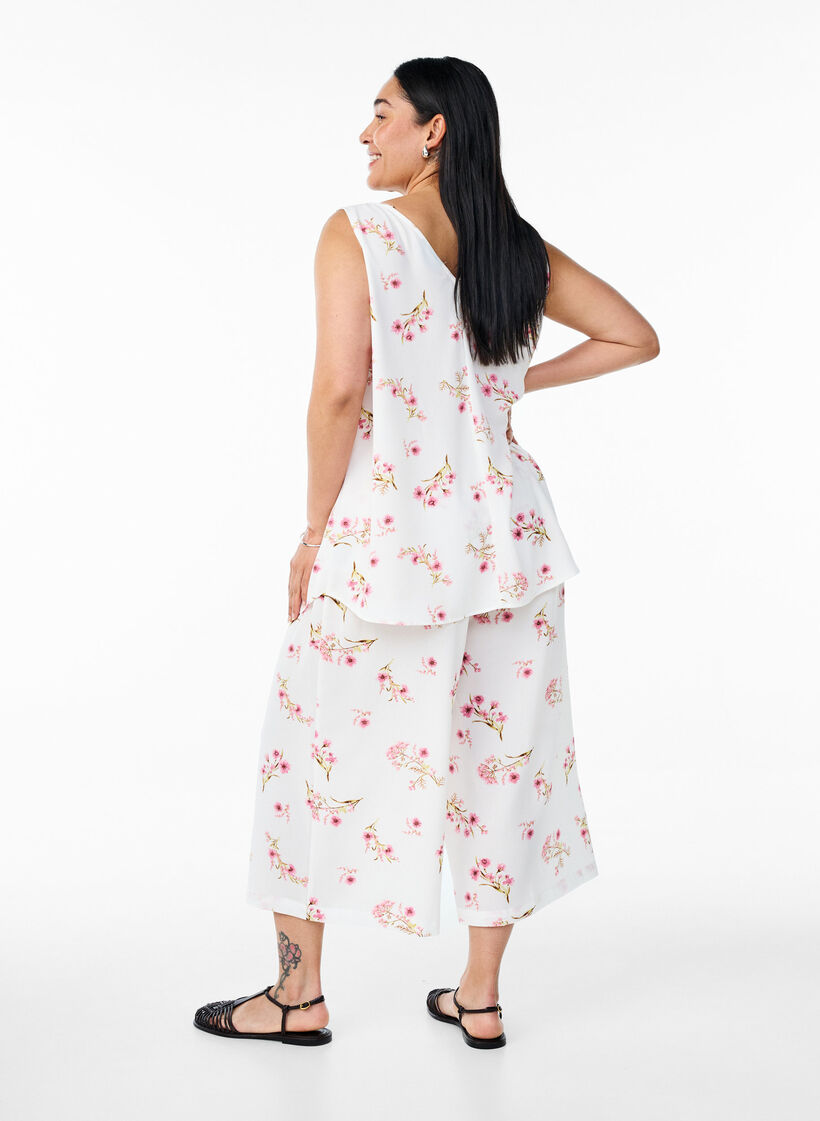 Culotte trousers with print, White, Model image number 1