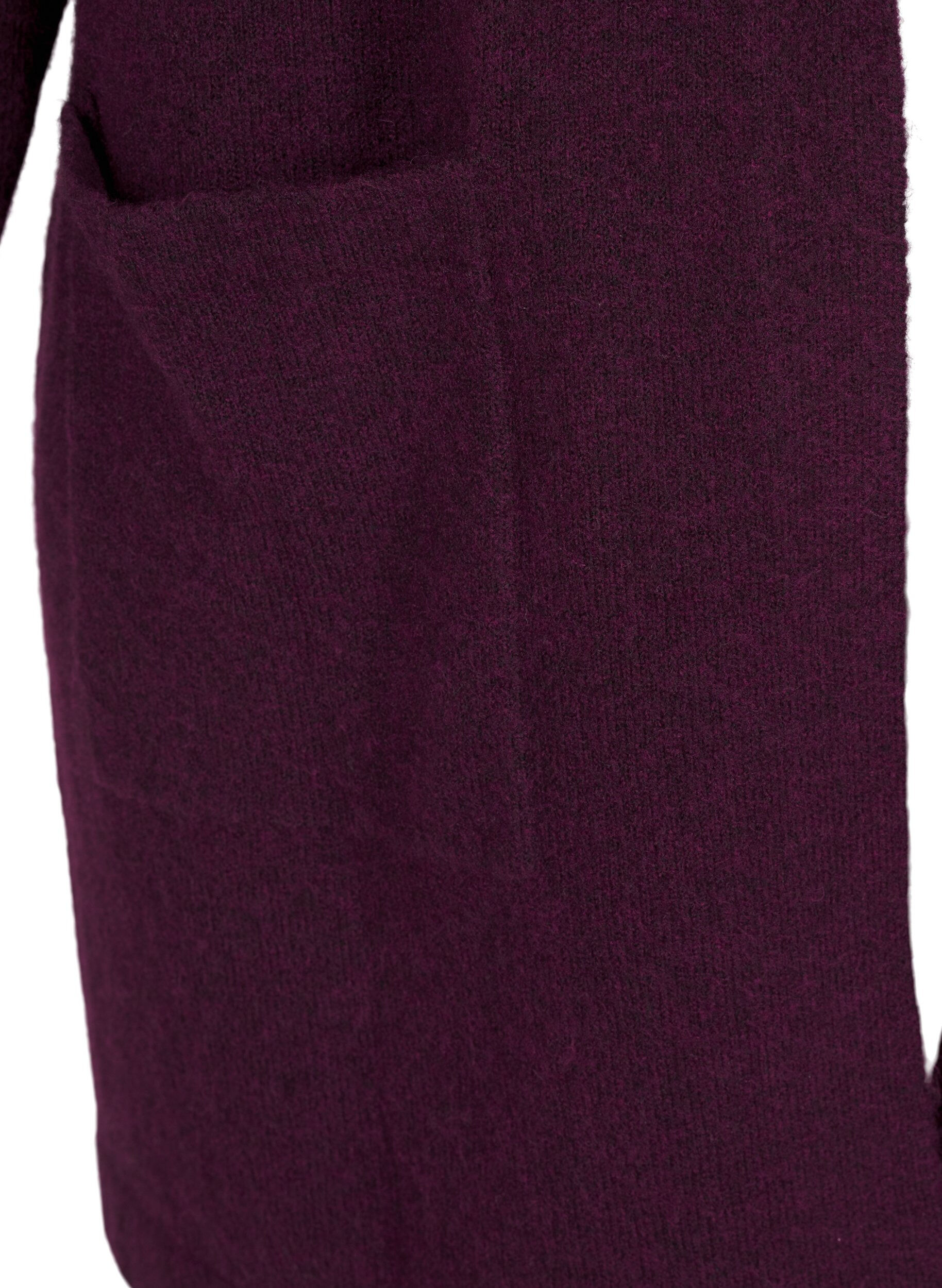 Zizzifashion Long knitted cardigan with wool and hood, Potent Purple Mel., Packshot image number 3