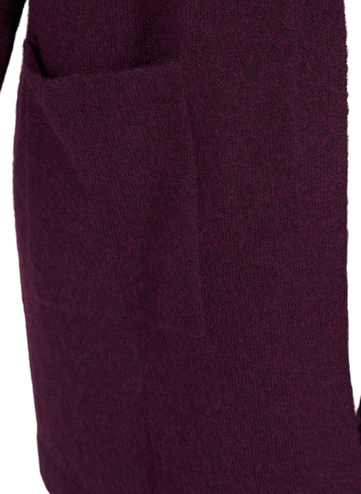 Long knitted cardigan with wool and hood, Potent Purple Mel., Packshot image number 3