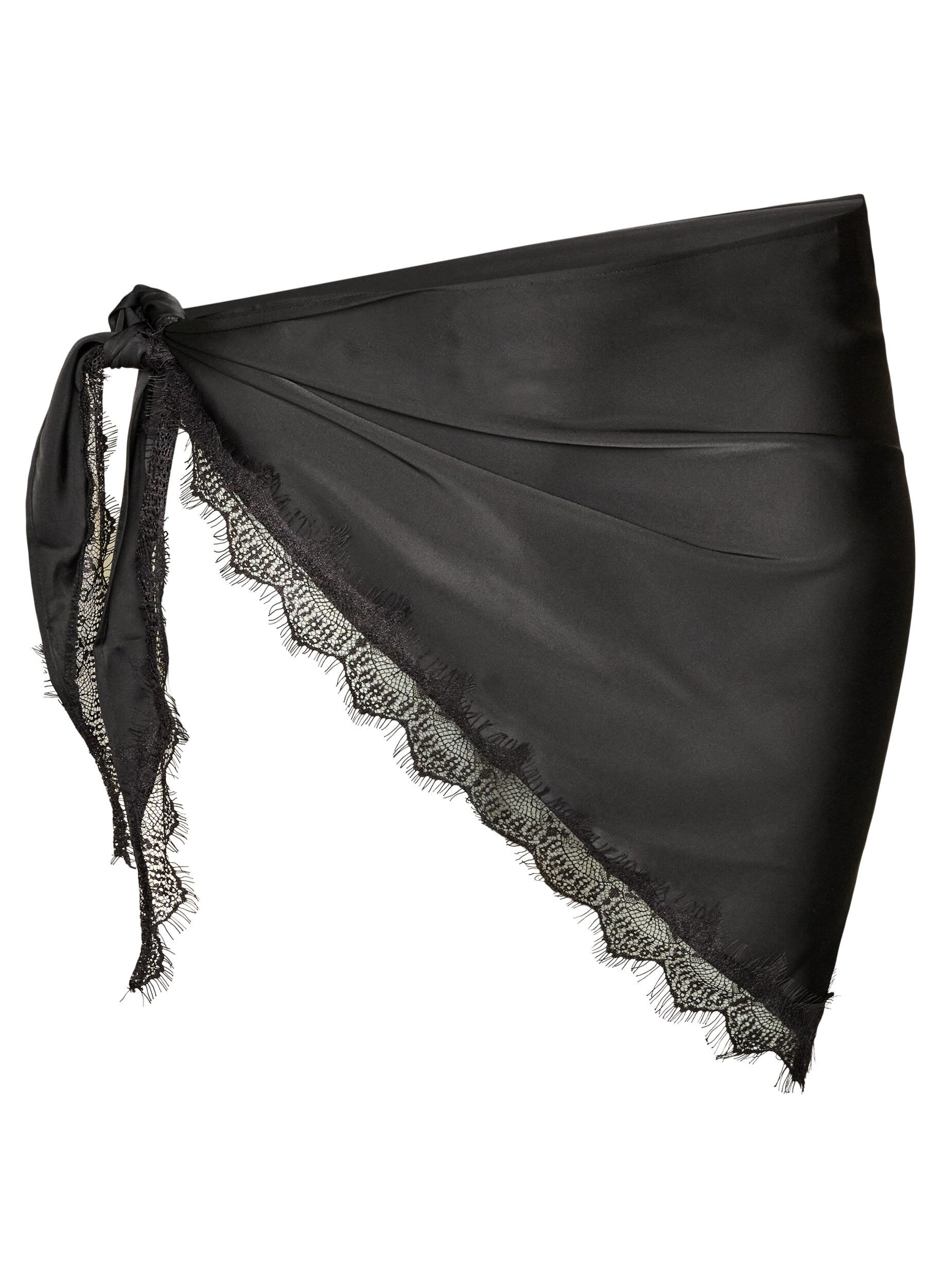 Satin scarf with lace hem