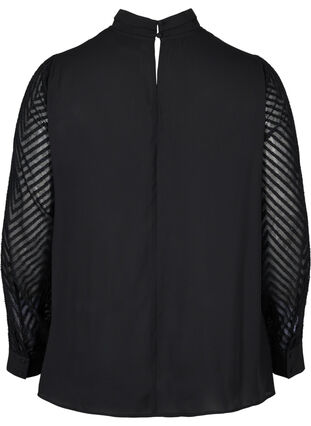 High-neck blouse with long, sheer sleeves, Black, Packshot image number 1