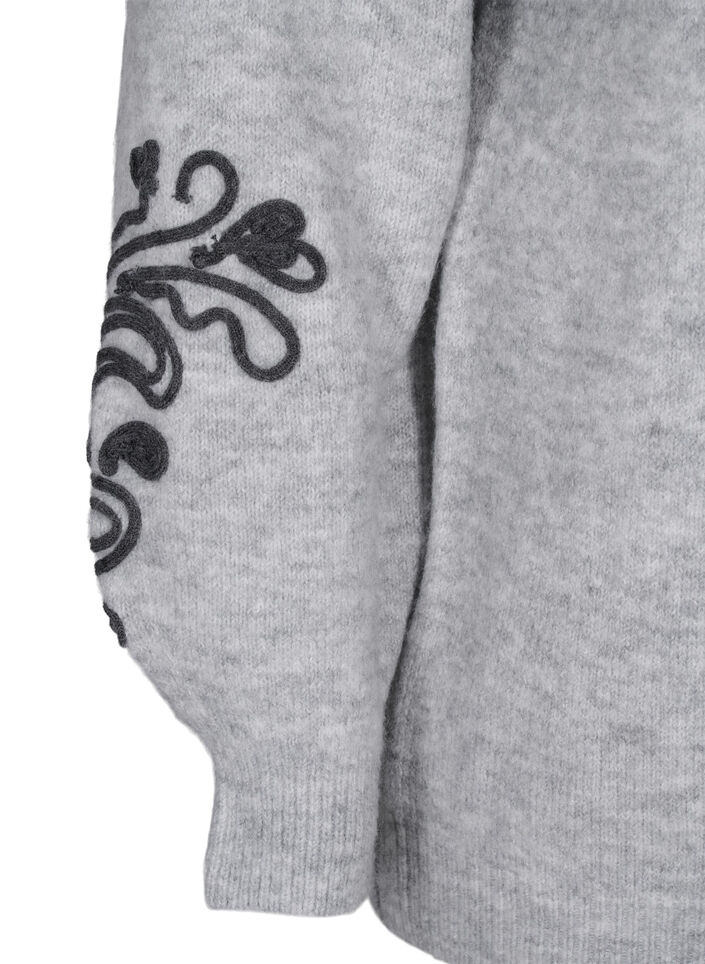 Knitted blouse with decorative pattern, Light Grey Melange, Packshot image number 3