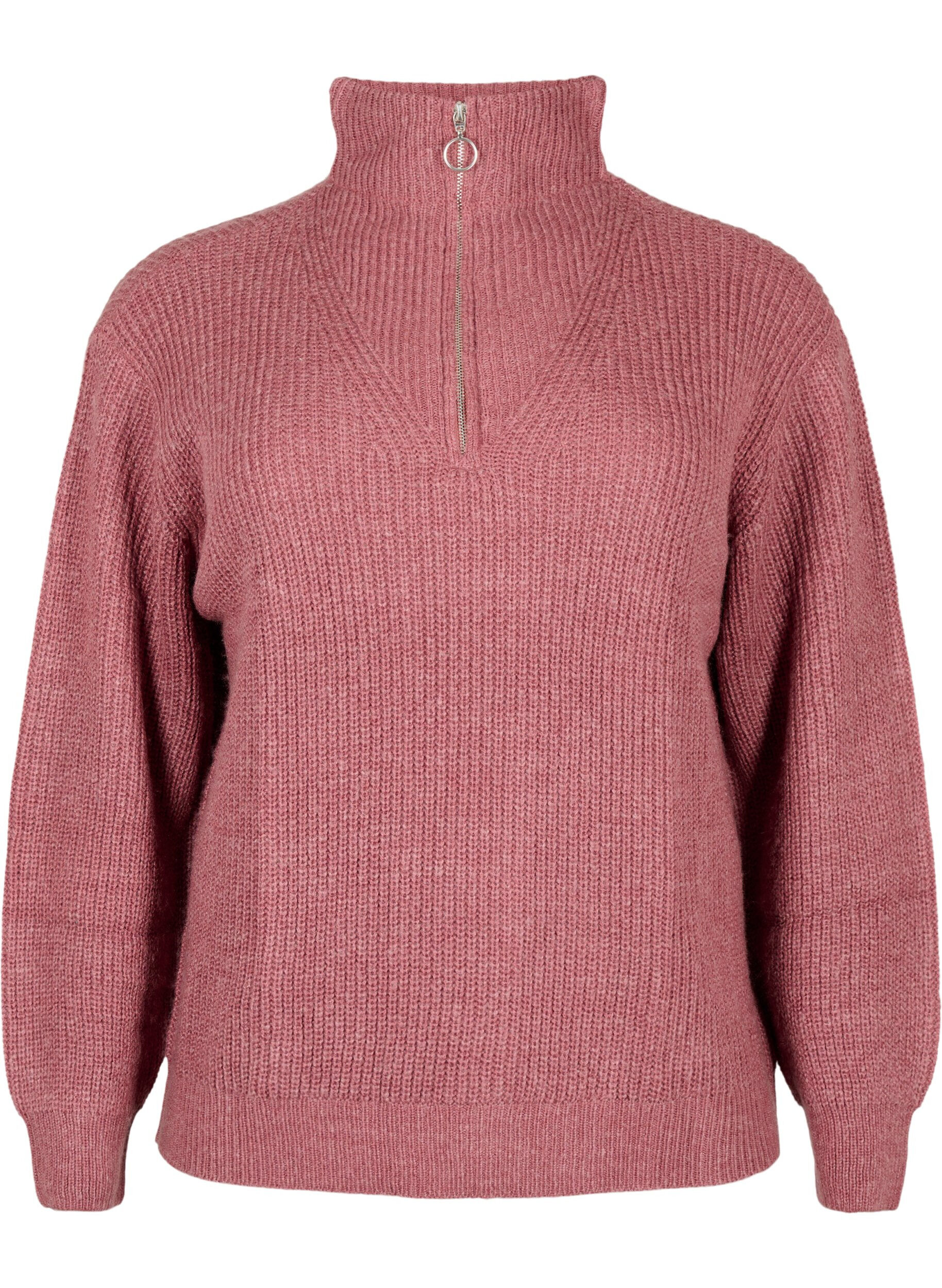 ZizzifashionKnitted sweater with high neck and zipper, Red, Packshot image number 0