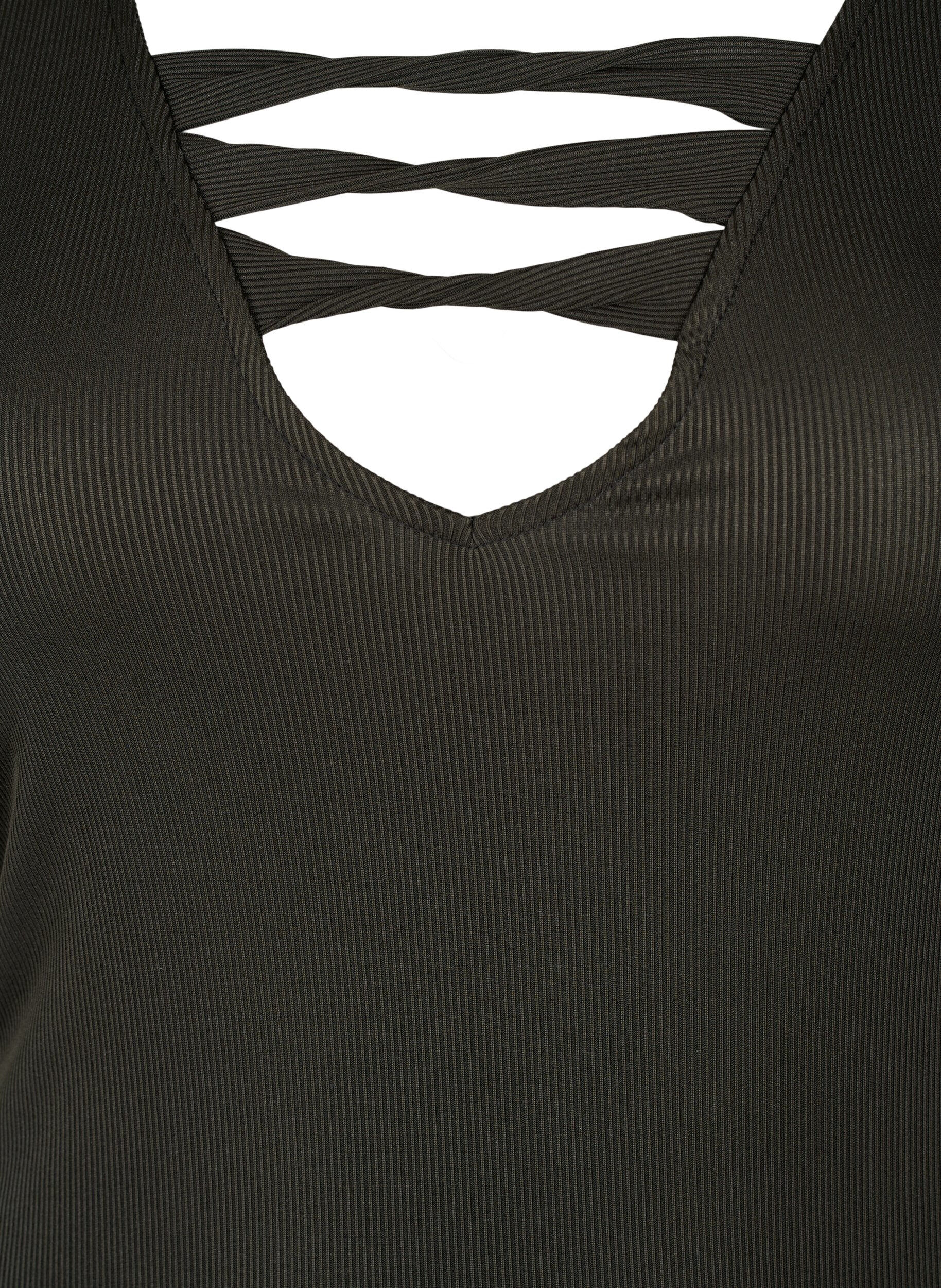 Zizzifashion Tight-fitting dress with V-neck and strap detail, Black, Packshot image number 2