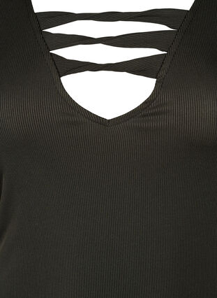 Tight-fitting dress with V-neck and strap detail, Black, Packshot image number 2